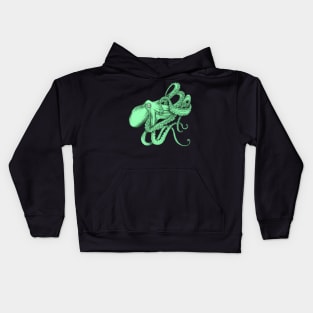 Octopus, green, on black. A tangle of tentacles. Kids Hoodie